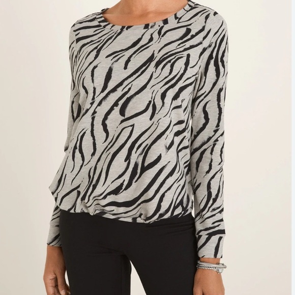 Chico's Tops - Chico’s Zebra Print Long Sleeve Top size 1 Black and Gray